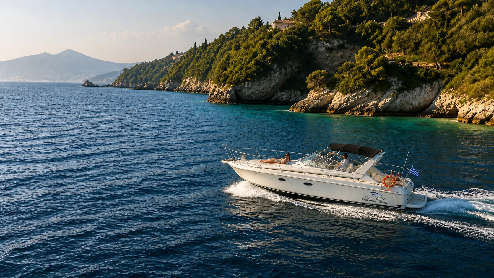 Almyra cruising along the Corfu coast